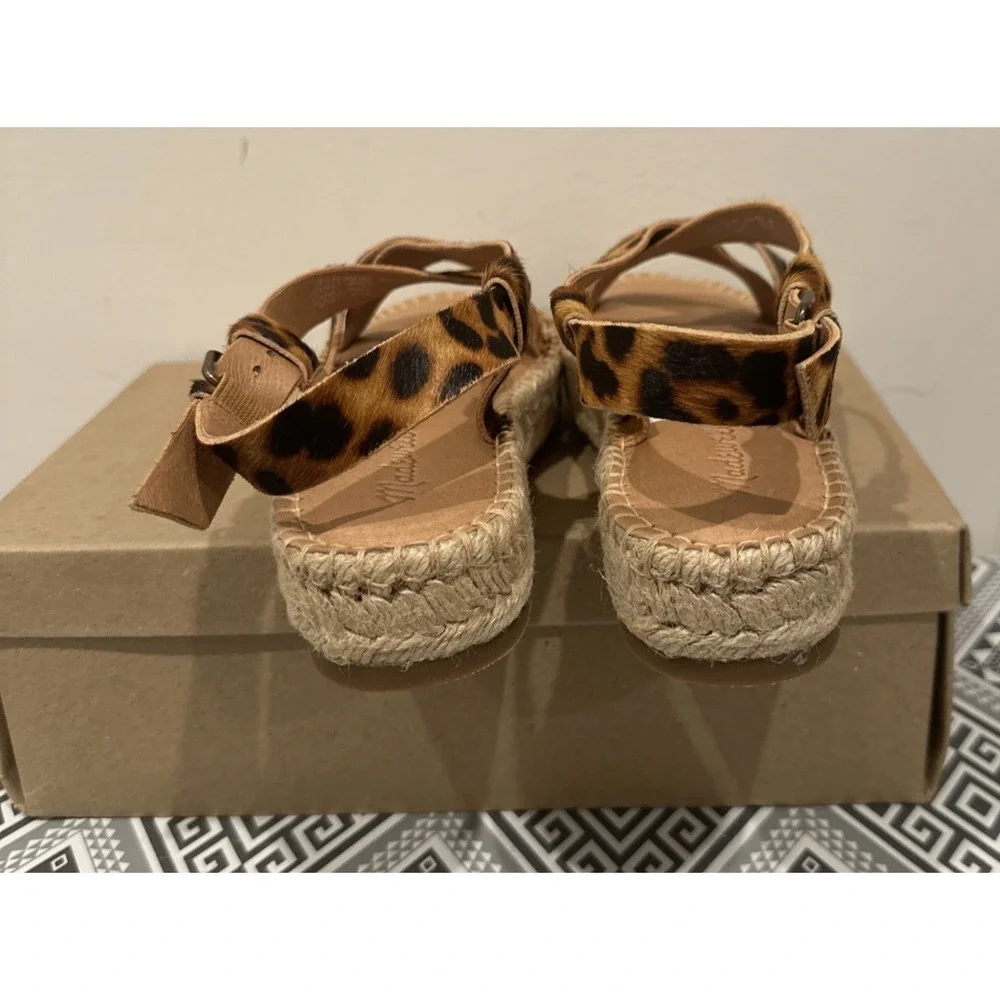 Madewell Size 8.5 Malia Asymmetrical Espadrille Sandal Truffle Leopard Calf Hair